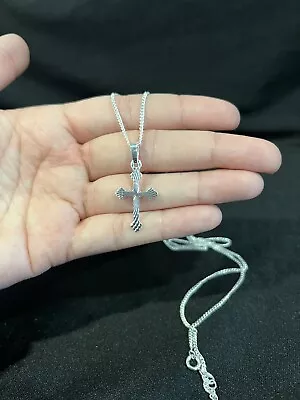 925 Sterling Silver Men Women Plain Diamond Cut Cross & Curb Chain 18 20 22 24 • $40