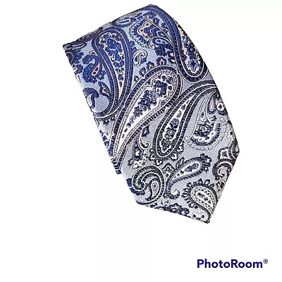 IZOD Mens Neck Tie Silk Dress Blue Silver Paisley Multicolor Designer 3 X 58 • $8.99