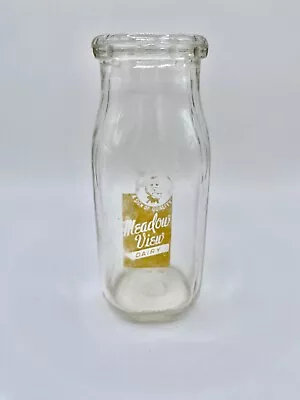 Vtg Meadow View Dairy Milk Bottle Half Pint Red Lion Pa. Yellow Graphics • $9.99