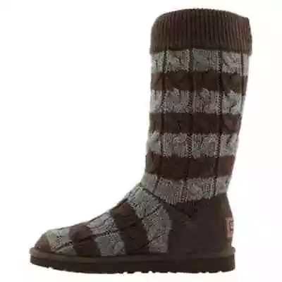 Ugg Women's Classic Tall Stripe Cable Knit Sheepskin Boots Size 10 • $70