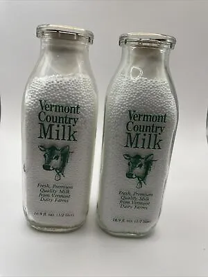 2 Vintage VERMONT COUNTRY MILK Pyro Half Liter Milk Bottles Cow Head • $11.99