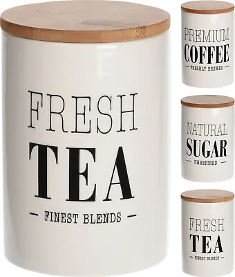 £19.99 • Buy Tea Coffee Sugar Canisters Set Of 3 Ceramic 800ml Kitchen Storage Jars BambooLid