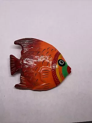 Vintage  Fish Wall Plaque Hand Painted Art Pottery? Orange Green Red Angel • $7