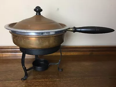 Vintage Copper Brass AL Chaffing Dish Food Warmer Complete 5 Pc Shabby Chic Deco • $20.12