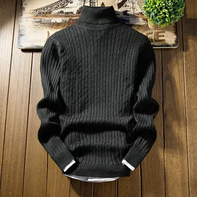 Men Solid Turtleneck Sweater Knitwear Pullover Long Sleeve Winter Jumpers Tops ♪ • $22.69