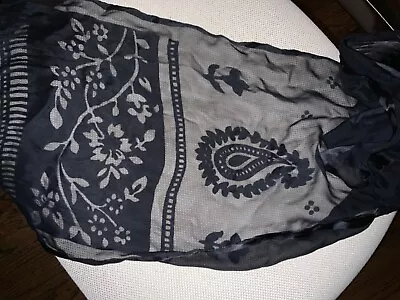 VTG Italian Scarf ENRICO COVERI Black Floral Paisley Rectangular Lace Grannycore • $24.02