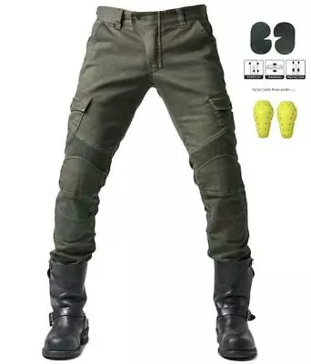 Men's Motorcycle Pants Racing Cargo Trousers Waist Knee Protection Biker Jeans • £41.86