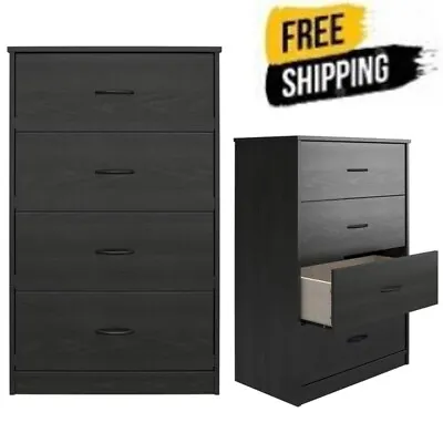 $104.24 • Buy Black Oak Chest Of Drawers Dresser 4 Drawer Furniture Cabinet Bedroom Storage US