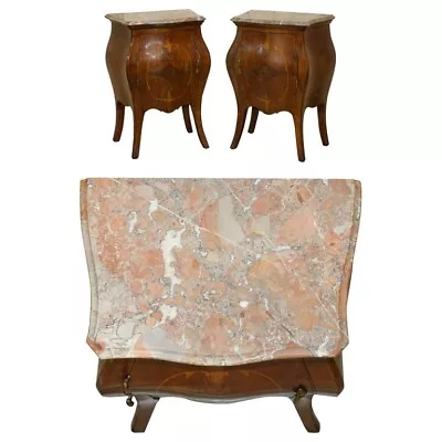 Fine Pair Of Antique  1880 Italian Marble Top Bombe Nightstand Side Table Chest • $2921.87