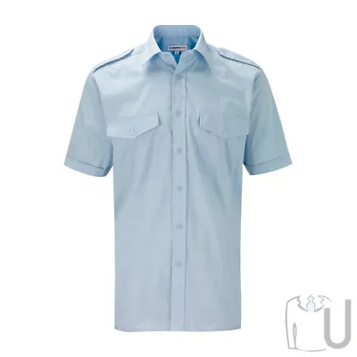 Mens Pilot/Security Shirt Long & Short Sleeve White Or Sky Blue • £11