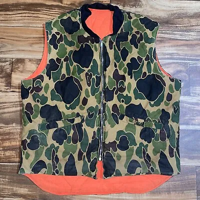 $34.99 • Buy Vintage Duck Frog Camo Reversible Hunting Vest Zip Jacket Blaze Orange Sz Large