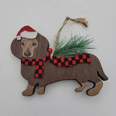 Dachshund Dog Red Cap-Scarf Holiday Wooden Christmas Ornament Decor 5.5 X4  • $4.99