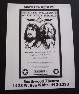 $9.99 • Buy Willie Nelson 8.5x11 Concert Flyer Poster COPY April 29th 1977 Waylon