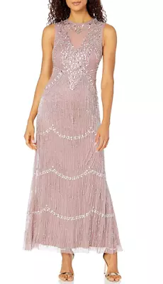 Aidan By Aidan Mattox Women's Sleeveless Beaded Tiered Fringe Gown 8 Rose Gold • $296.86