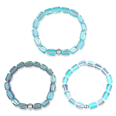 3pack Mermaid Glass Bracelet With Pebble Shaped Glowing Iridescent Beads • $29.95