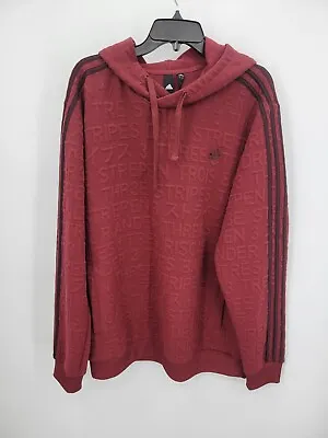 Adidas Hoodie Mens XL Maroon Essentials Embossed Textured Logo Hooded Pullover • $18.97