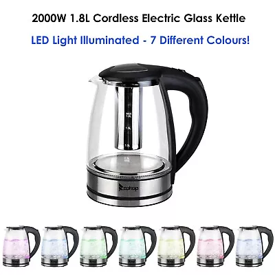 2000W 1.8L Cordless 7 Colours LED Light Illuminated Electric Glass Kettle Jug UK • £19.99