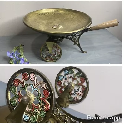 Vtg Brass Wheel Barrow Style Hand Painted Bowl Dish Accent Piece Israel Spins • $48.88