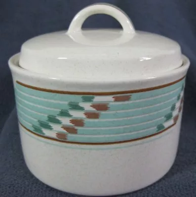 Mikasa Batik CAC44 Sugar Bowl With Lid A Intaglio Turquoise Bands On White  • $15.20