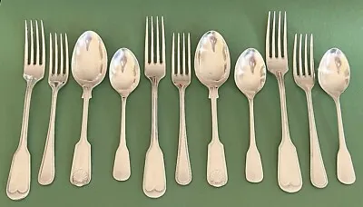 SHEFFIELD England EPNS Multi-Motif Designs 11pc FLATWARE SET ~ Monogrammed  G  • $29.99