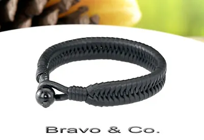 Armband Kangaroo Leather Natural Black Onyx Wristband Men Bracelet 1B-637 • £15.47