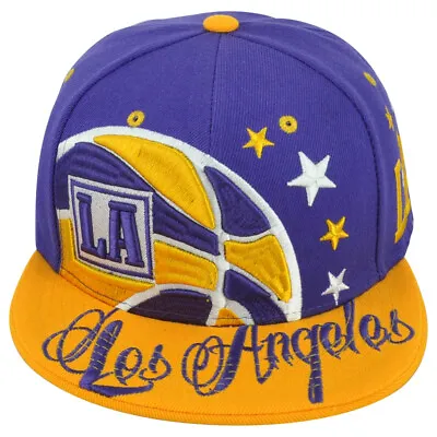 Los Angeles LA City Lakers Theme Football Flat Bill Snapback Adults Men Hat Cap • £19.07