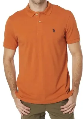 U.S. Polo Assn. Solid Cotton Pique Polo With Small Pony Iron Rust Size  S. New. • $14