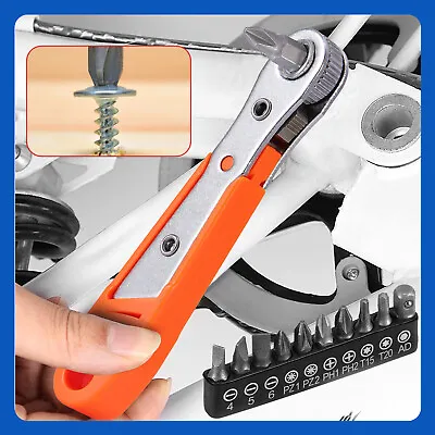 US Ratcheting Right Angle Screwdriver Hex Drive 90 Degree Offset & 10pc Bits Set • $7.77