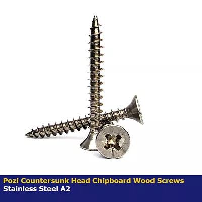 M4.5 X 40mm POZI COUNTERSUNK HEAD CHIPBOARD WOOD SCREWS STAINLESS STEEL A2 (304) • £2.79