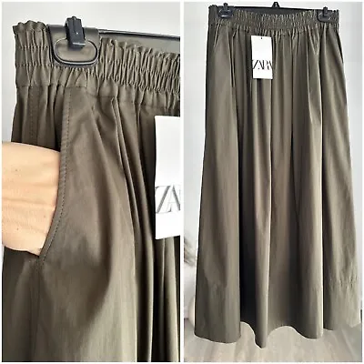 Zara Poplin Midi Skirt Mid Khaki M Nwt • $55
