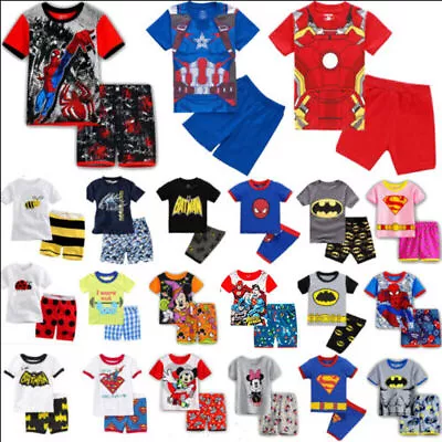 £9.99 • Buy 2Pcs Kids Boys Girls Cartoon Sleepwear Nightwear Pj's Pyjamas Summer Outfits Set