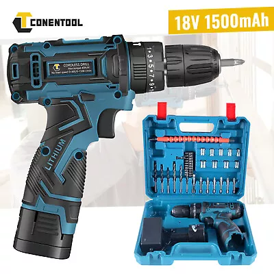 CONENTOOL 18V Cordless Drill Driver 3-in-1 40Nm Hammer Drill Combi +Battery 34PC • £21.99