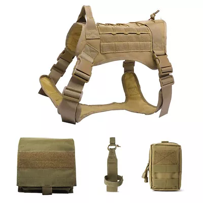 Tactical Adjustable Dog Harness K9 Training Clothes Coat With 3pcs Molle Pouches • $61.60