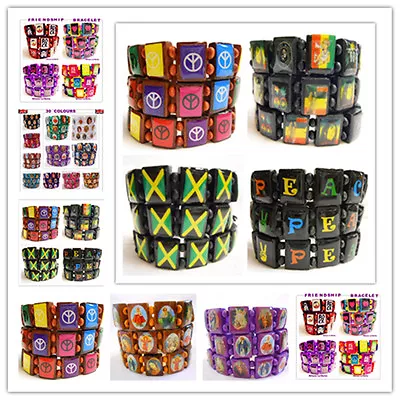 £0.99 • Buy Skull Peace Jamaica Bob Marley Peace Union Jack  Elastic Stretch Wooden Bracelet