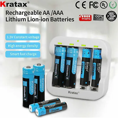 Kratax 1.5V Constand Lithium Ion AA AAA Batteries Rechargeable AA AAA Batteries • £36.08