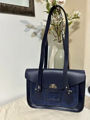 The Cambridge Satchel Company Twist Lock Tote Bag In Navy Blue Leather • £44.90