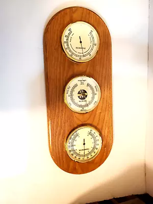 Seth Thomas Oak Wall Mount Weather Station Barometer Thermometer Hygrometer EUC • $34.95