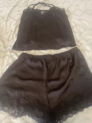 H&M Ladies Pajama Set Satin Cami  & Shorts Size M Black BNWT • $12.99