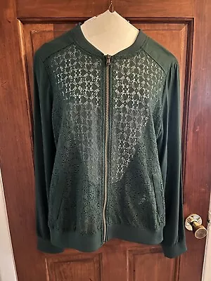 Merona Green Lace Jacket Womens Long Sleeve With Zip Closure Size M  • $8.99