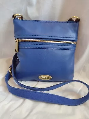 Fossil Blue Leather Small Crossbody Handbag Purse • $28