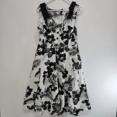H&R London Swing Dress - Black & White Floral - Size 12 Woman's  • $16.14