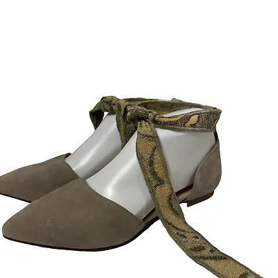 Anthropologie MATIKO Rey Women’s Flats Fabric Ankle Tie Leather Euro 35 US 5 NWB • $35
