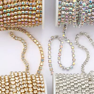 10Yards/roll 2mm-4.5mm Glitter Crystal Rhinestone Cup Chain For Dress Decoration • $10.99