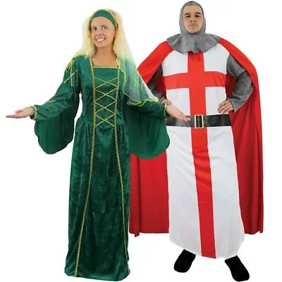 Couples Medieval Queen And Knight Costume His And Hers Historical Fancy Dress • £38.99