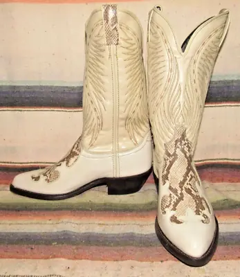 Mens VTG Laredo Bone Snakeskin PRINT Inlay Leather Cowboy Boots 7 EE NEW In Box • $79
