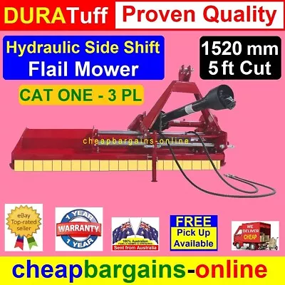 $3235.99 • Buy 5ft FLAIL MOWER HYDRAULIC SIDE SHIFT MULCHER SLASHER 1520mm CUT TRACTOR CAT1 3PL