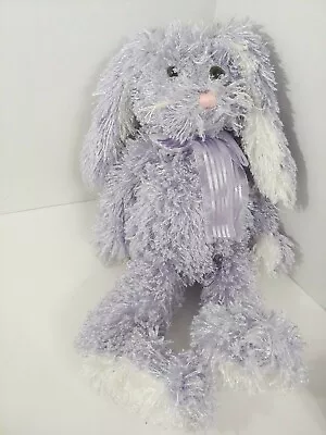 Plush Purple Bunny Rabbit White Ears Feet Sheer Striped Ribbon Bow Curly Shaggy  • $10