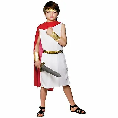 Boys Roman Boy Costume Fancy Dress Up Halloween Party Toga Historical Caesar • £11.09