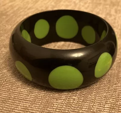 Retro Vintage Green Polka Dot Bangle Black Laminated Plastic Bangle • $35