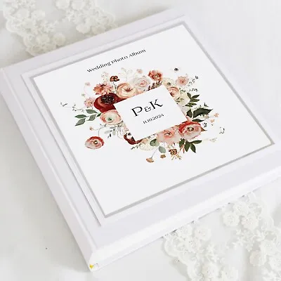 Personalised & Boxed 8  X 10  Peach Marsala Florals Wedding Photo Album • £45